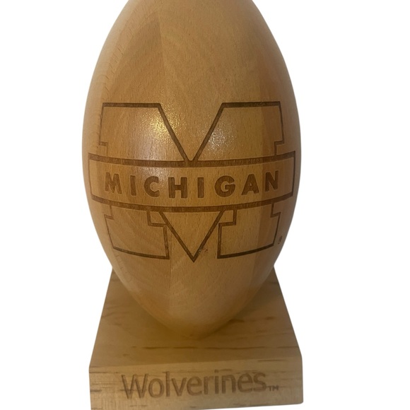 NCAA University Michigan Wolverines Grid  Works Wooden Wood Football Display 8” - Picture 1 of 7